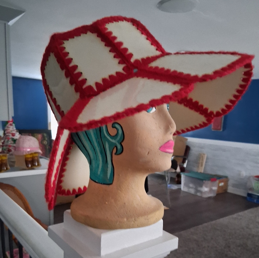 70's Bohemian Hippie Crochet  Panel Bucket Hat OSFA